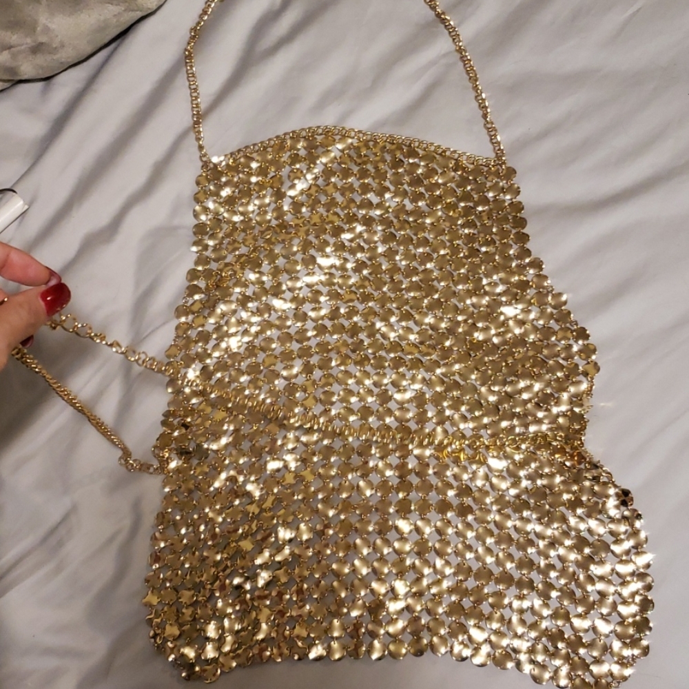 bebe Gold backless tank Top